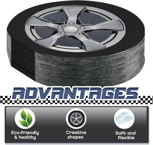 Miniatura 3 de Henoyso - 100 servilletas para neumáticos de automóvil de 6 pulgadas, servilletas de fiesta de cumpleaños de coches de carreras, suministros