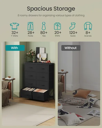 Miniatura 4 de Songmics Cómoda para dormitorio, cómoda de cajones, acero, MDF, 8 cajones de tela no tejida, unidad organizadora de almacenamiento, armario, Tinta