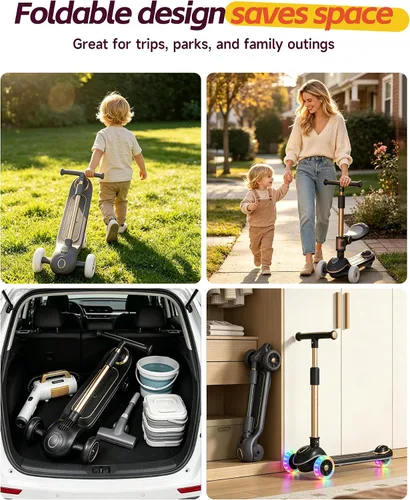 Miniatura 7 de 2-in-1 Toddler Scooter with Seat, First Scooter for Kids Ages 2–5, Sit-to-Stand Training Scooter, 3 Wheel Lean-to-Steer, Adjustable Handlebars
