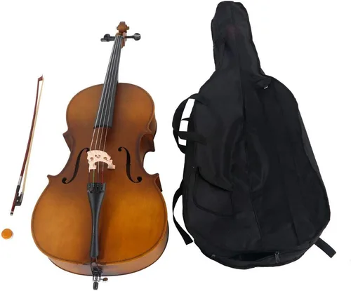 Miniatura 12 de Kit de violonchelo de madera maciza con estuche, arco y puente de colofonia, instrumento musical para principiantes, niños y adultos (4/4, negro)