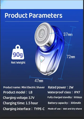 Miniatura 4 de Mini maquinilla de afeitar portátil, maquinilla de afeitar eléctrica impermeable, carga tipo C dura hasta 60 días, afeitadora eléctrica de viaje
