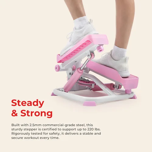 Miniatura 4 de Sunny Health & Fitness Mini Steppers with Digital Monitor and Resistance Bands, Compact Low-Impact Cardio Machines for Home Workouts Rosa