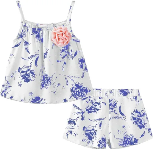 Miniatura 38 de LittleSpring Conjunto de verano para niñas con camiseta sin mangas y pantalones cortos florales