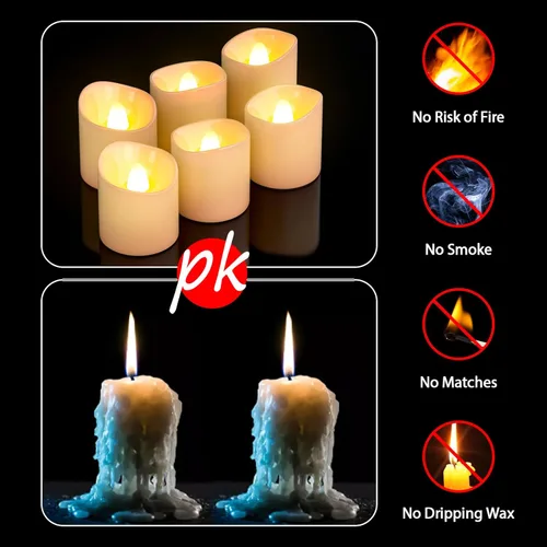 Miniatura 9 de SoulBay Velas sin llama recargables con temporizador remoto, 6 luces LED blancas parpadeantes eléctricas votivas para farol, mesa de boda