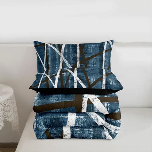 Miniatura 7 de Erosebridal Edredón azul marino tamaño individual, juego de ropa de cama a rayas de acuarela para adultos, relleno interior de edredón geométrico