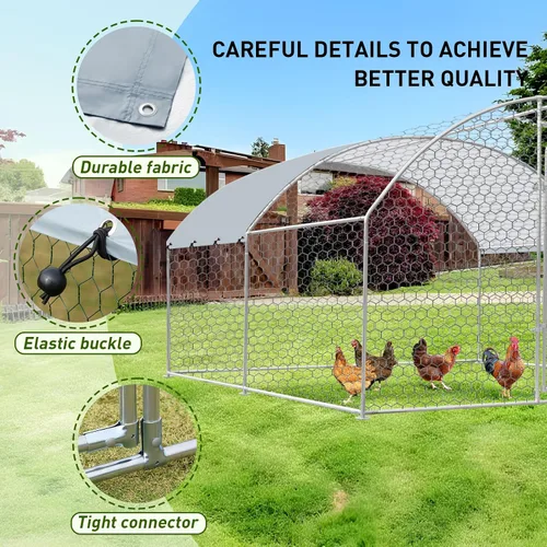 Miniatura 5 de Gallinero grande de metal con paso, 9.8 pies de largo x 13 pies de ancho x 6.4 pies de alto, corral de pollo para patio con cala impermeable
