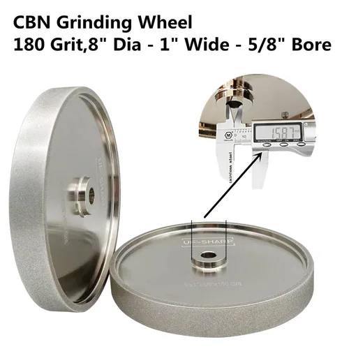 Miniatura 2 de Rueda de molienda CBN UF-SHARP de 8 pulgadas, grano 180, 1 pulgada de ancho, eje de 5/8 pulgadas, adecuada para todo tipo de amoladoras de banco