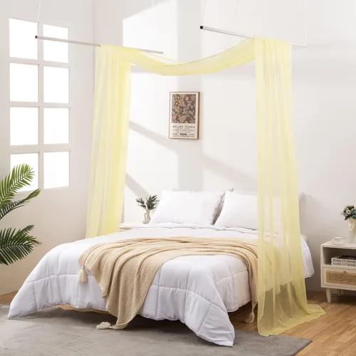Miniatura 8 de Cortinas de Dosel para Cama de 144 Pulgadas de Largo, Cortinas de Dosel Transparentes Beige para Cama, Dosel de Cama para Niños y Adultos, Cortinas