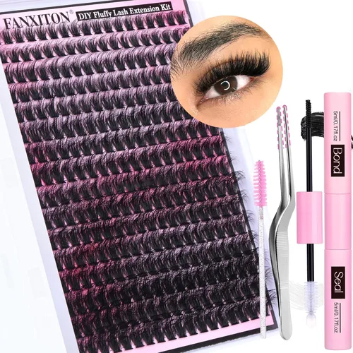 Miniatura 15 de FANXITON Kit de extensiones de pestañas naturales para colocar tú misma, pestañas en racimo individuales D 20D+30D, 280 unidades, kit de extensiones