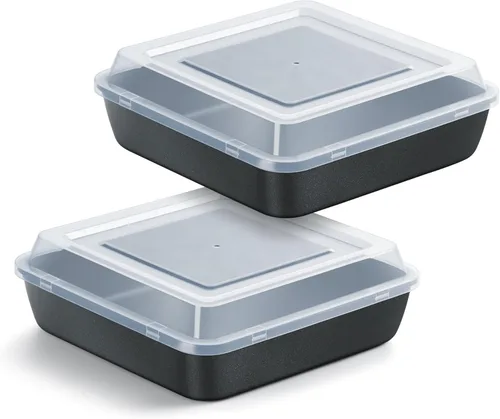 Miniatura 9 de E-far Molde cuadrado para hornear de 8 x 8 pulgadas con tapa, moldes cuadrados antiadherentes de metal para hornear brownies de lasaña, núcleo