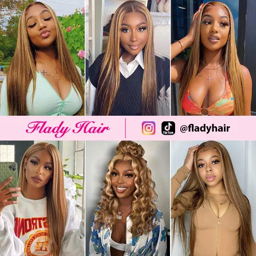 Miniatura 6 de Flady Peluca de cabello humano con encaje frontal ombré, prearrancada, sin pegamento, peluca frontal de encaje HD 4/27, pelucas de cabello humano