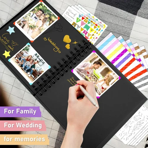 Miniatura 5 de GOTIDEAL Álbum de recortes de 7 x 7 pulgadas con marcadores metálicos, 40 páginas, álbumes de fotos de papel kraft para bodas y aniversarios