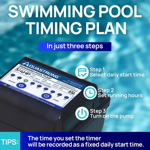 Miniatura 4 de Aquastrong Bomba de piscina sobre el suelo de 3/4 HP con temporizador, 115 V, 3800 GPH, adaptador de 1.25 y 1.5 pulgadas, alto flujo, potentes