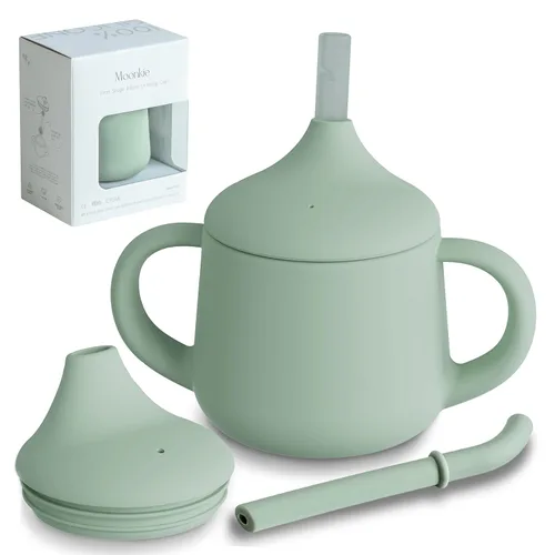 Moonkie Vasos con Pajita de Silicona para Bebés | Copa de Entrenamiento de 3 Etapas Copa con Pajita para Bebés, Niños Pequeños y Niños | 4 oz 1