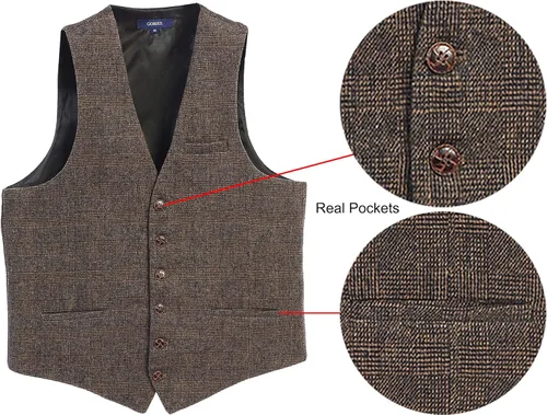 Miniatura 23 de Gioberti Chaleco de tweed formal de 6 botones para hombres