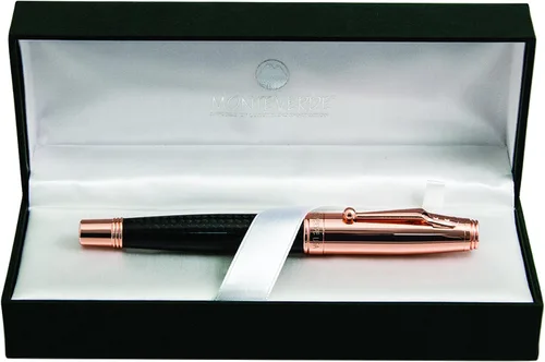 Miniatura 7 de Monteverde Invincia - Pluma estilográfica de fibra de carbono de oro rosa, punta media, diseño de fibra de carbono con tapa chapada en oro rosa