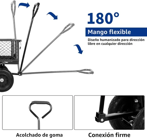 Miniatura 5 de BILT HARD Carro de jardín resistente con neumáticos planos de 10 pulgadas con mango giratorio de 180° y lados extraíbles, 4 pies cúbicos