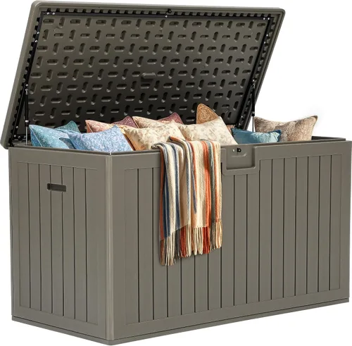 Miniatura 19 de YITAHOME Caja de cubierta para exteriores de 32 galones, caja de almacenamiento impermeable con tapa y lateral bloqueables, contenedor