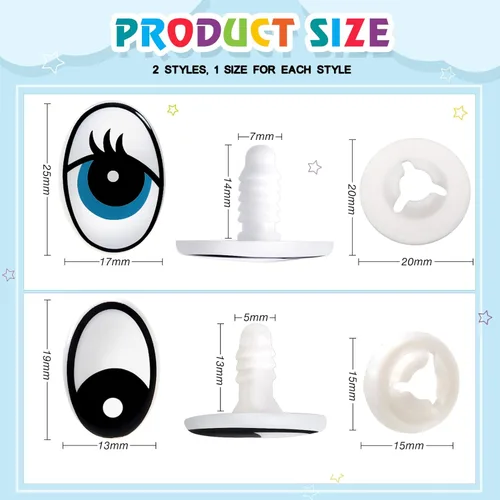 Miniatura 2 de TOAOB - Juego de 60 ojos de seguridad de plástico, ojos negros y azules, 0.512 x 0.748 in, 0.669 x 0.984 in, ojos de seguridad para muñecas