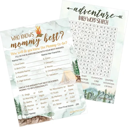 Miniatura 8 de DISTINCTIVS Little Adventurer - Juego de Baby Shower - ¿Qué hay en tu teléfono y palabras Scramble? 20 tarjetas de doble cara - Juegos de baby