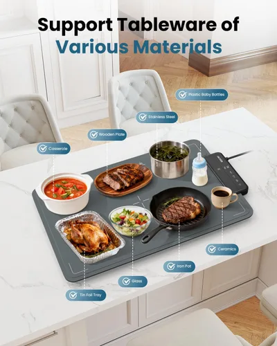 Miniatura 6 de Manta calefactora para alimentos, enchufe y listo - Grande 24"x16", calentamiento rápido de superficie completa, 6 niveles de temperatura