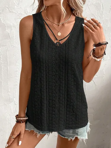 Miniatura 6 de SweatyRocks Camiseta sin mangas con cuello en V para mujer, con bordado, con ojales