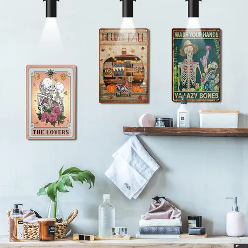 Miniatura 6 de Giwawa Kissing Lover Tarjeta de tarot de metal con diseño de calavera rosa retro de 12 x 8 pulgadas, decoración de pared, sol, luna, flor, floral