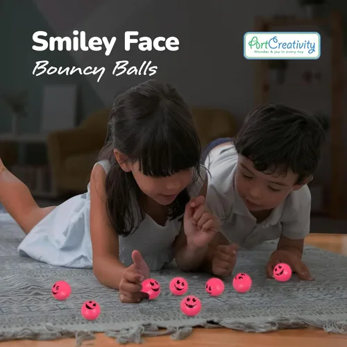 Miniatura 2 de ArtCreativity 36 bolas de rebote de cara sonriente rosa que brillan en la oscuridad, paquete a granel de 36 a 1 pulgada de alto rebote para niños
