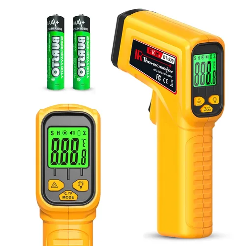 Pistola Termómetro Infrarrojo FKM, sin contacto, láser, temperatura ajustable, -58 °F ~ 986 °F, emisividad ajustable, termómetro digital IR para