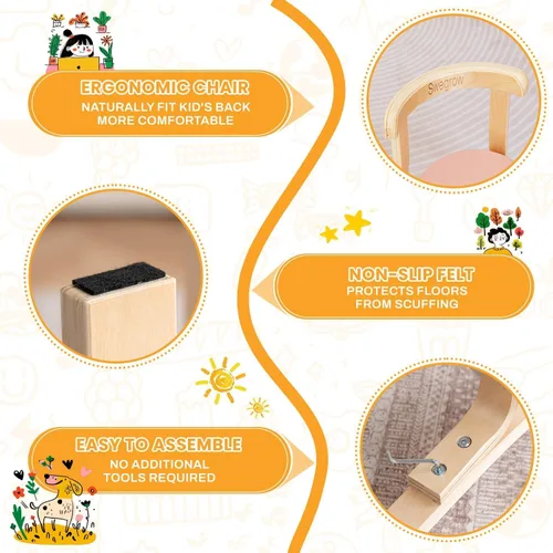 Miniatura 5 de Swegrow Silla de Madera para Niños, Silla para Niños Pequeños para Mesa, Sillas Apilables para Niños, Muebles de Madera para Niños para Familia/Sala