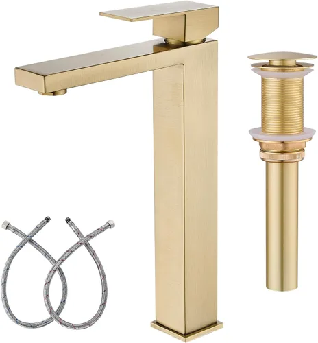 Miniatura 7 de AVSIILE llave de baño dorada cepillada, llave de baño dorada de un solo agujero, llave moderna de una sola manija de acero inoxidable para fregadero