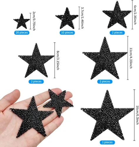 Miniatura 2 de Ximalun 37 parches de estrellas de 6 tamaños para planchar, apliques de estrella con diamantes de imitación, parches adhesivos para planchar