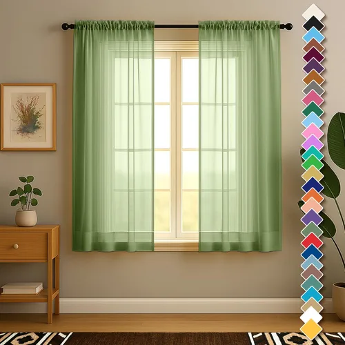 Miniatura 50 de YHSF Cortinas traslúcidas – Juego de 2 paneles para decoración del hogar – Elegantes cortinas de gasa sólida con bolsillo para barra