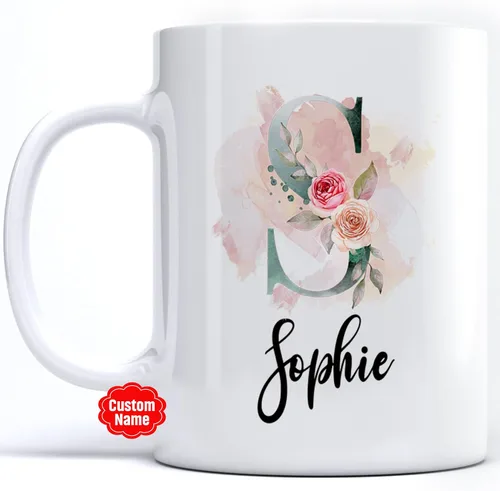 Miniatura 20 de PREZZY Taza personalizada con letra N con inicial, monograma personalizado, taza de café floral, regalos para mujeres, hombres, familiares, amigos