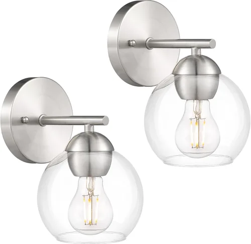 Miniatura 8 de Emak WS114-GD-ML-2PK - Moderno paquete de 2 apliques de pared de globo, luz dorada con pantalla de vidrio de leche para baño, sala de estar, fotos
