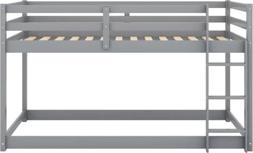 Miniatura 5 de Harper & Bright Designs Litera baja individual sobre individual, litera de madera individual para niños con escalera, marco de litera de suelo