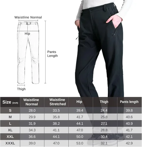 Miniatura 7 de GOLDEN CAMEL Pantalones de senderismo Softshell para mujer, impermeables, resistentes al viento, pantalones de esquí de invierno con forro polar
