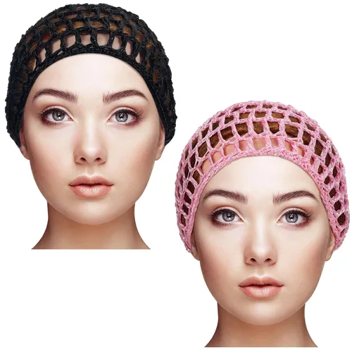 Miniatura 13 de Geyoga 2 piezas de red de ganchillo para el cabello, gorro de punto de rayón, cubierta de moño, gorro de ducha tejido para dormir para mujeres