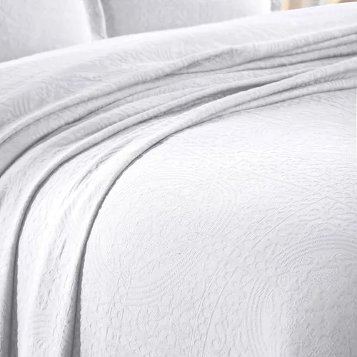 Miniatura 9 de Superior Juego de colcha de algodón Fleur De Lis, mantas cálidas, ropa de cama para todas las estaciones, decoración de dormitorio, colcha Blanco 03