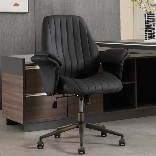 Silla de escritorio para oficina en casa, ruedas suaves, ergonómica, con soporte lumbar, altura ajustable, giratoria, reposabrazos ejecutivo, piel