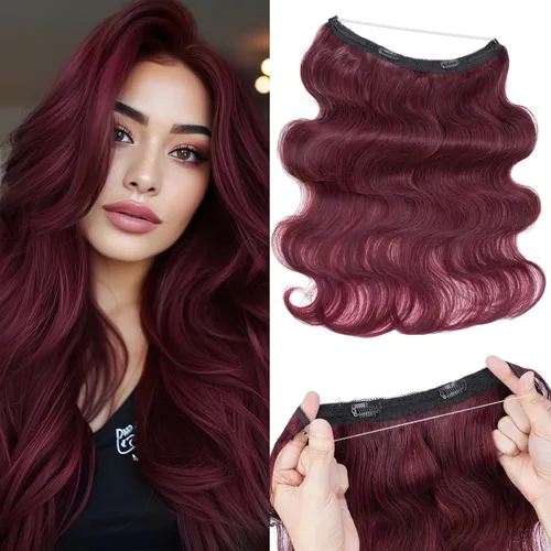 Miniatura 38 de Extensiones de cabello en aureola de cabello humano real, Extensión de cabello Halo 100% cabello humano, Extensiones de cabello con alambre, Lacio
