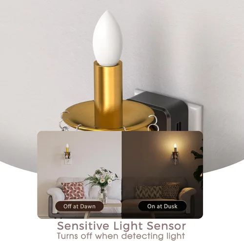 Miniatura 3 de Briignite Candelabro de luz nocturna enchufable a la pared, luz nocturna LED cálida con sensor de anochecer a amanecer, 0-100LM regulable, luz