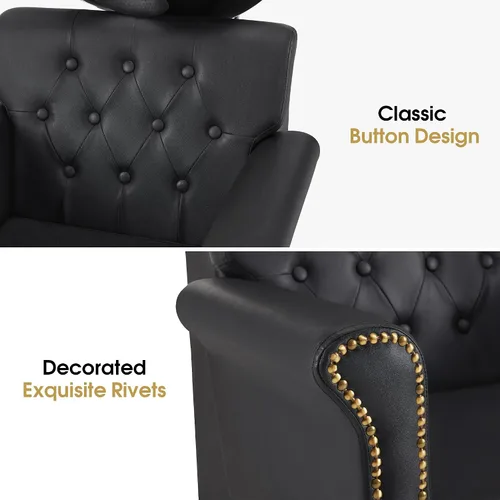 Miniatura 5 de BarberPub Silla de estación de champú negra para estilista, champú retrolavado de cerámica y juego de sillas para salón, salón en casa, barbería 9104