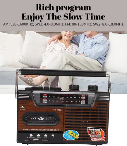 Miniatura 2 de Grabador de reproductor de casete de cinta, estilo clásico de los años 80 portátil Boombox SW1 SW2 AM Radio FM, altavoz estéreo sin ruido estéreo