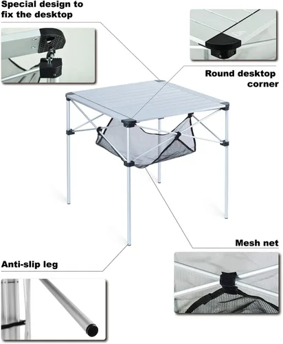 Miniatura 8 de iClimb Mesa ligera y estable de aluminio plegable cuadrada enrollable con bolsa de transporte para acampar, picnic, patios traseros, barbacoa
