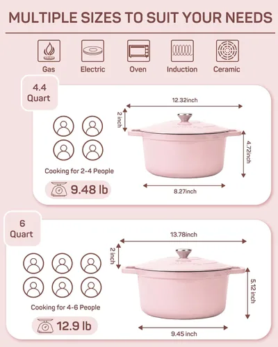 Miniatura 6 de Ciwete Horno holandés de hierro fundido esmaltado, olla de 4.4 cuartos de galón con tapa y agarraderas, utensilios de cocina resistentes