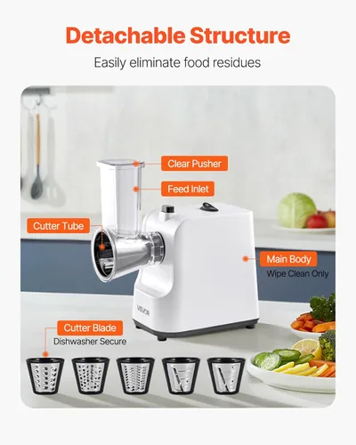Miniatura 6 de VEVOR Rallador Eléctrico de Queso Fabricante de Ensaladas, Disparador de Ensaladas de 200W, Rebanador Triturador Picador Eléctrico de Vegetales