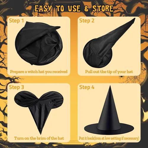 Miniatura 4 de Legigo Sombrero de bruja para disfraz de Halloween, sombrero de bruja colgante negro, accesorios de disfraz de bruja para Halloween, fiesta de 12