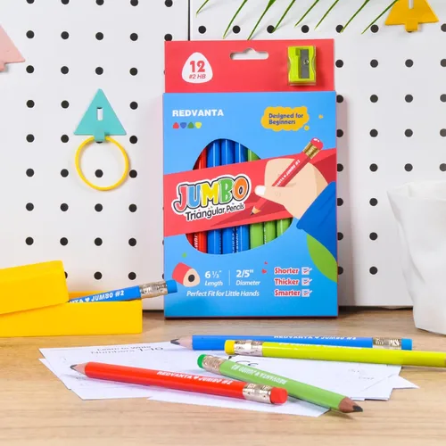 Miniatura 7 de Jumbo HB - Lápices preafilados #2 para niños en edad preescolar, lápices gruesos de agarre triangular grueso con borradores sin látex, resistentes a