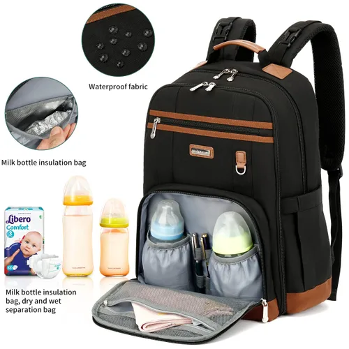 Miniatura 4 de Mochila para pañales, bolsas grandes para pañales de bebé con almohadilla cambiadora portátil para niños y niñas, bolsa de viaje multifunción